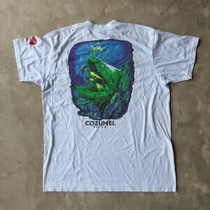VINTAGE 90S COZUMEL MEXICO T-SHIRT SHARK FISH OCEAN SNORKELING GRAPHIC MENS XXL